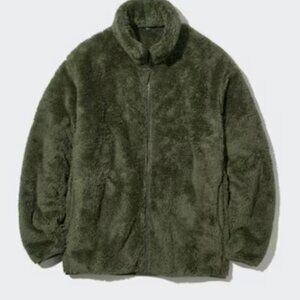 Uniqlo Unisex Fluffy Yarn Fleece Full-Zip Olive Jacket M Sustainable Cozy Soft